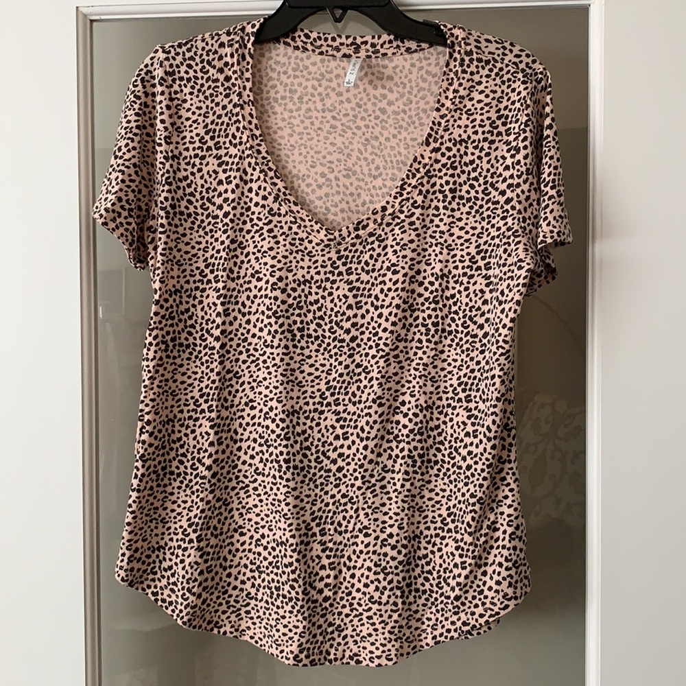 Cap sleeve Tee, soft pink and gray leopard print